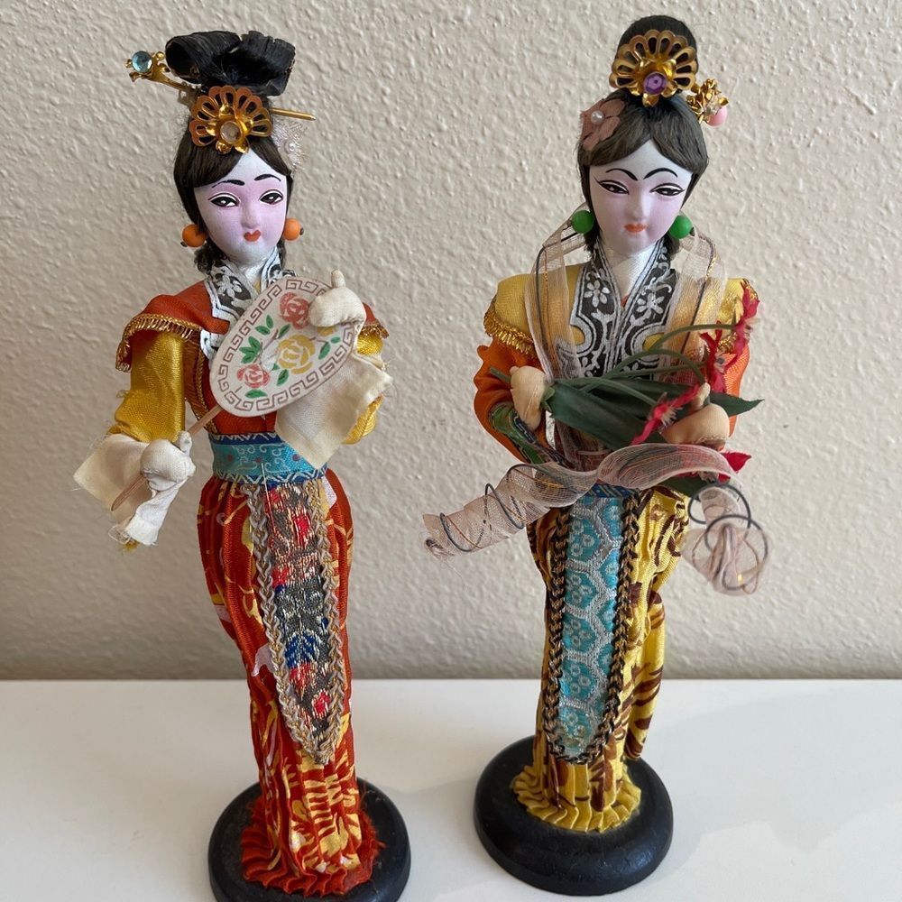 Vintage Yu Chu Dolls Asian Geisha set of 2